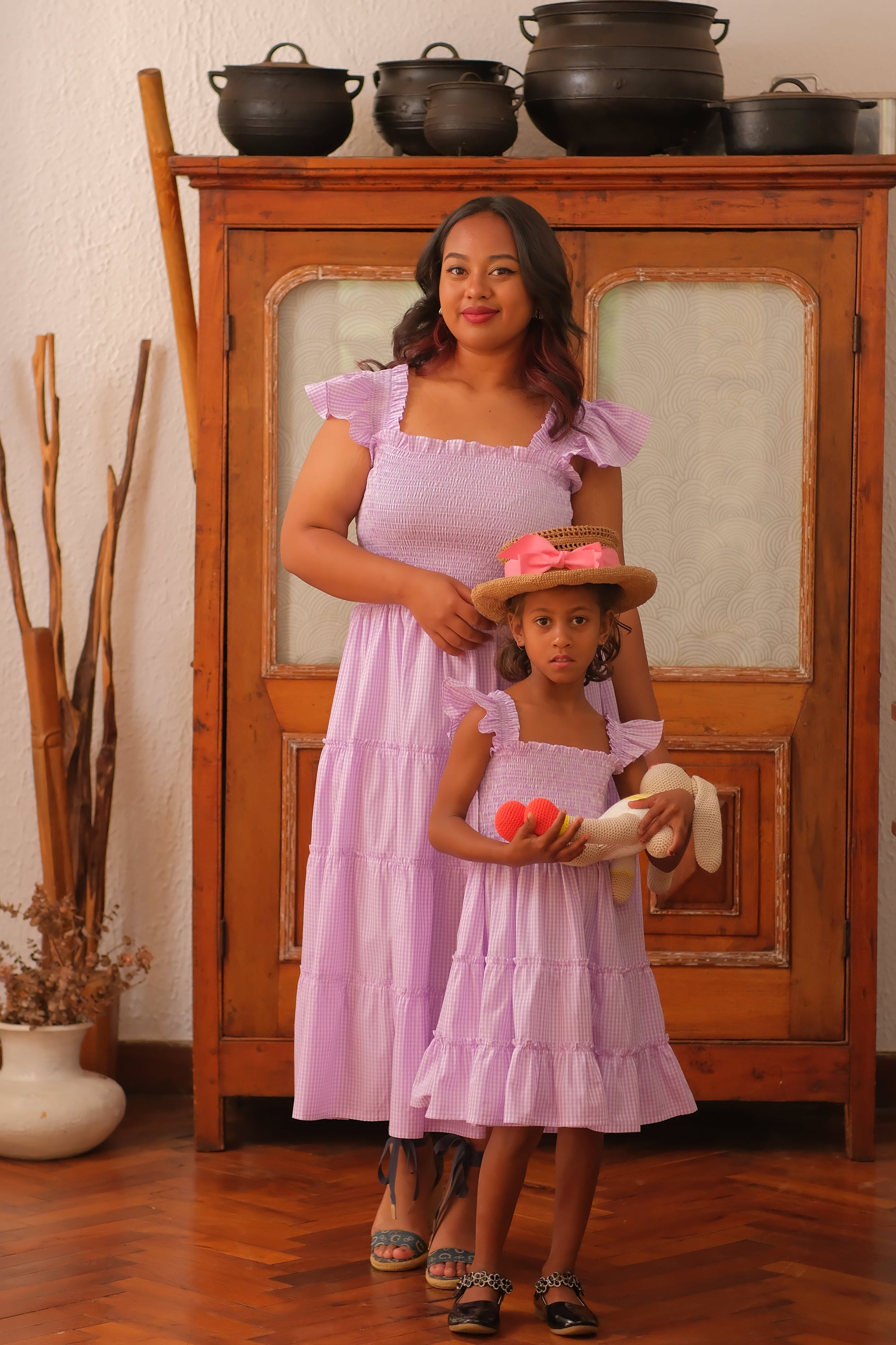 pink vichy dress Brigitte Linen Midi Dress in Pink vichy Pink vichy / XS